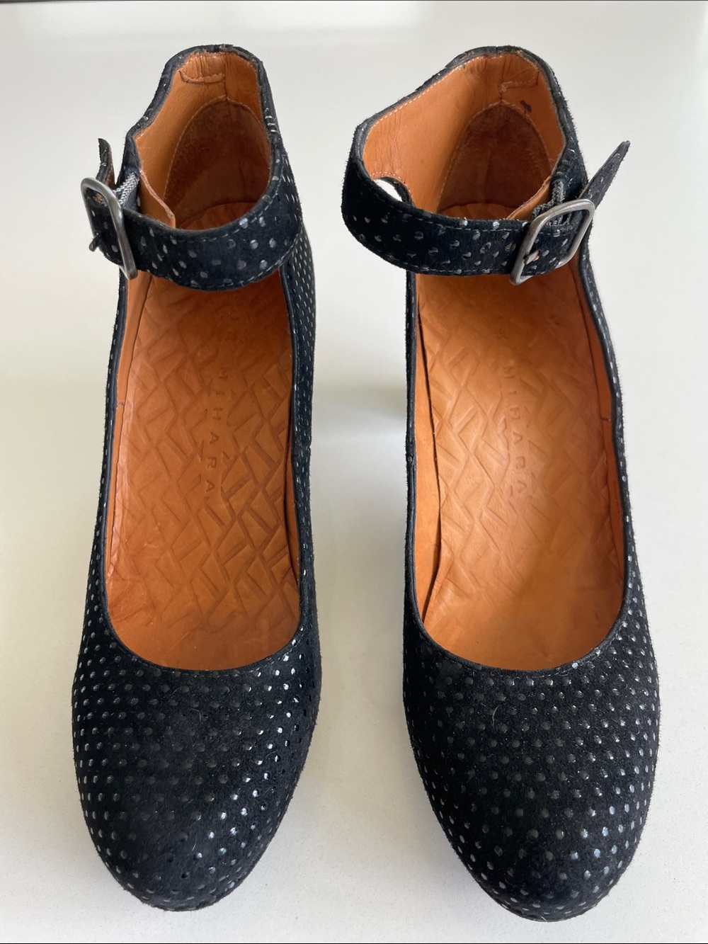 Chie Mihara Black Suede Mary Jane Heels • Size 37